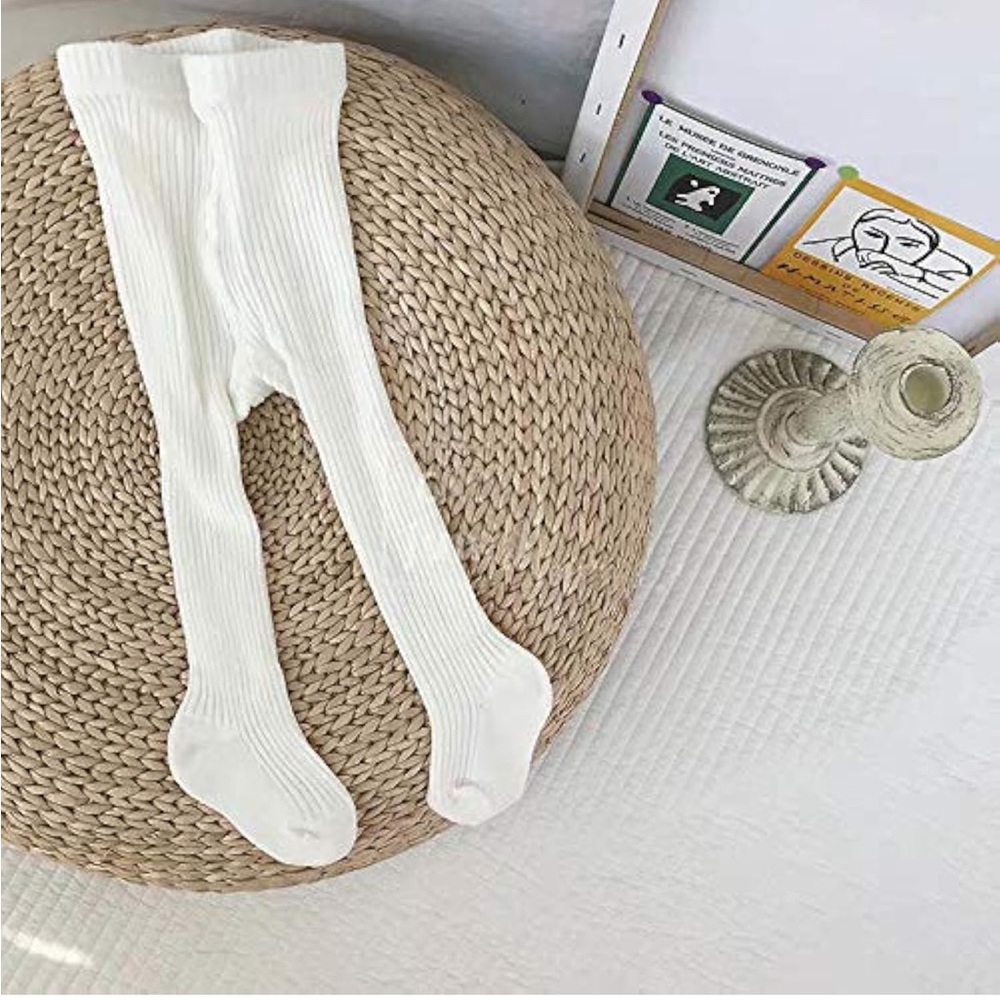 Children's Ribbed Tights-White by Cecorc Size 12/24 months 1 pair